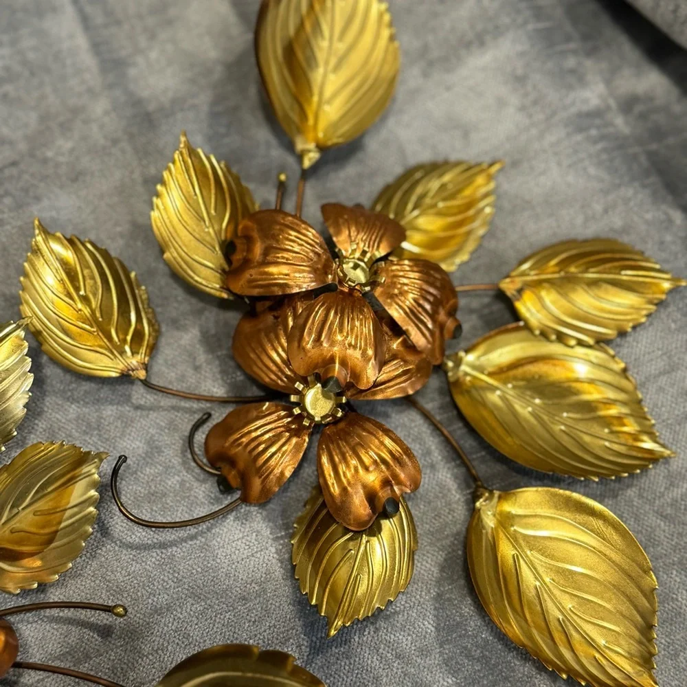 4/ Vintage Metal Flower Wall Art | Mid Century Modern Gold & Copper  / set 4